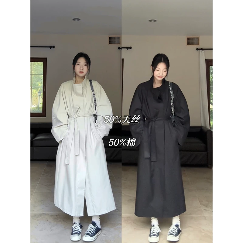 郭九九呢 天丝棉质韩系休闲宽松立领风衣外套含腰带 G923Z02939