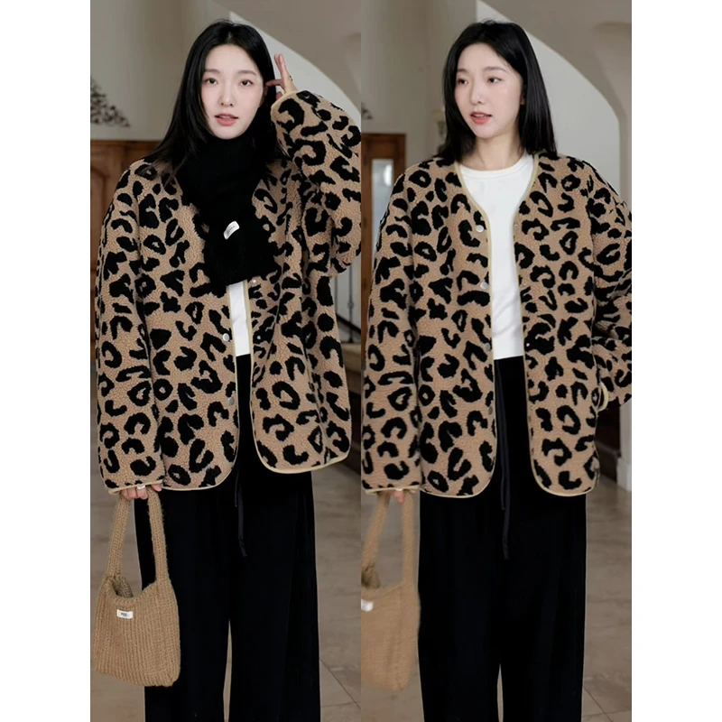 【断码特价 现货不补】颗粒绒豹纹毛毛短外套加绒休闲裤 G924Z18512