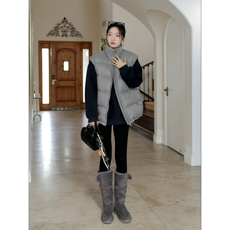 郭九九呢 气质休闲立领宽松面包羽绒马甲圆领加绒卫衣 G924A20130