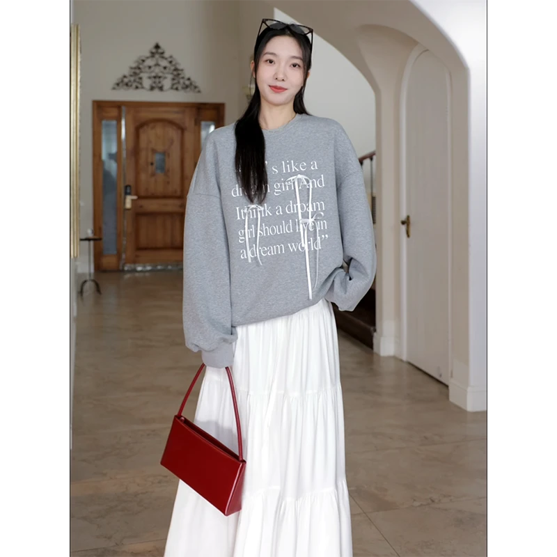 郭九九呢 棉芭蕾少女风字母印花宽松卫衣蛋糕半身裙 G924D15412