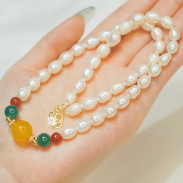 米粒珠-珍珠项链妈妈妈妈链毛衣链（配玛瑙）