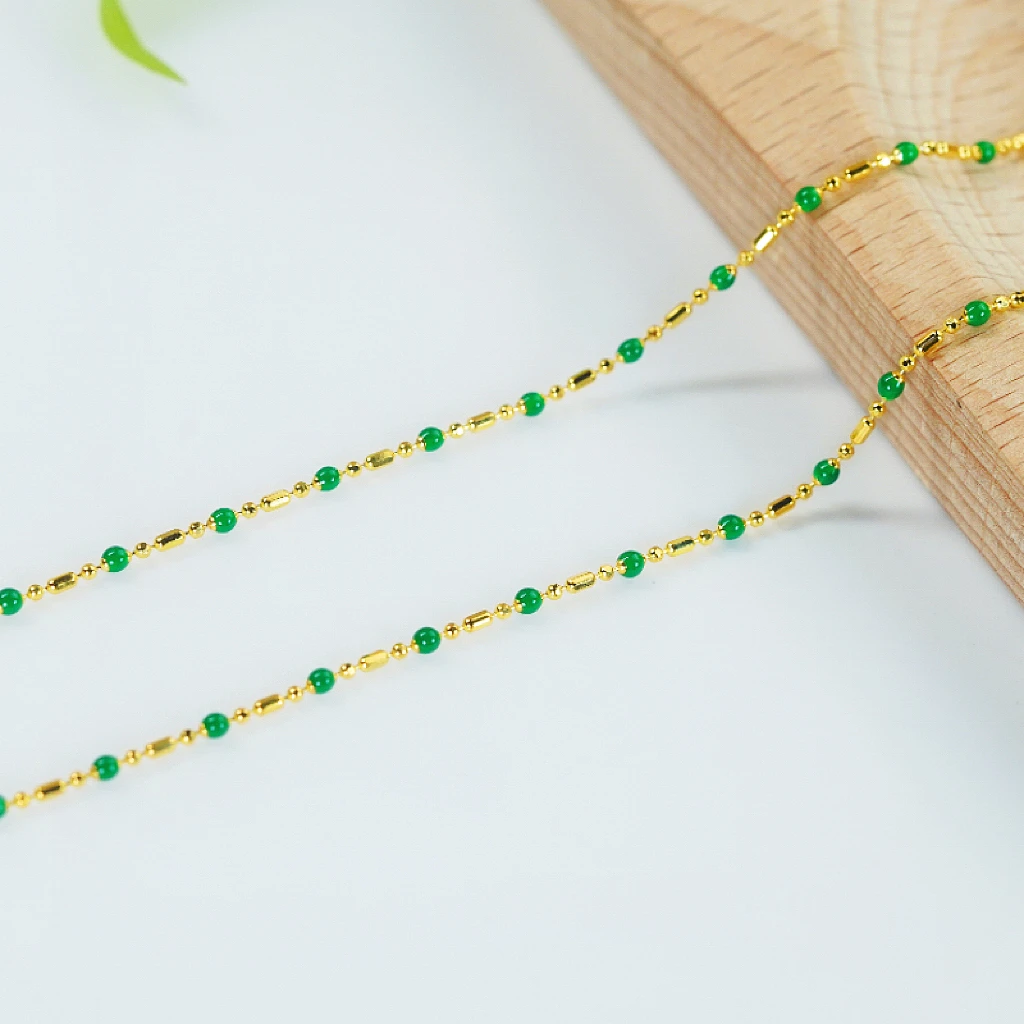 链子925银 一点绿时尚简约设计感绿竹节925银手工金色链子