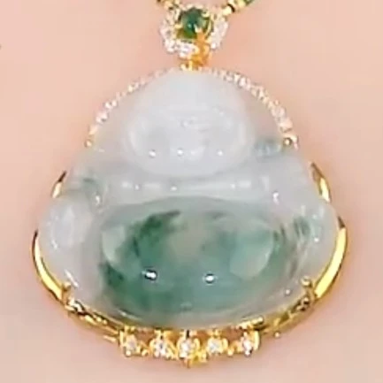 k金镶-高冰飘蓝花大肚厚装精致佛公吊坠