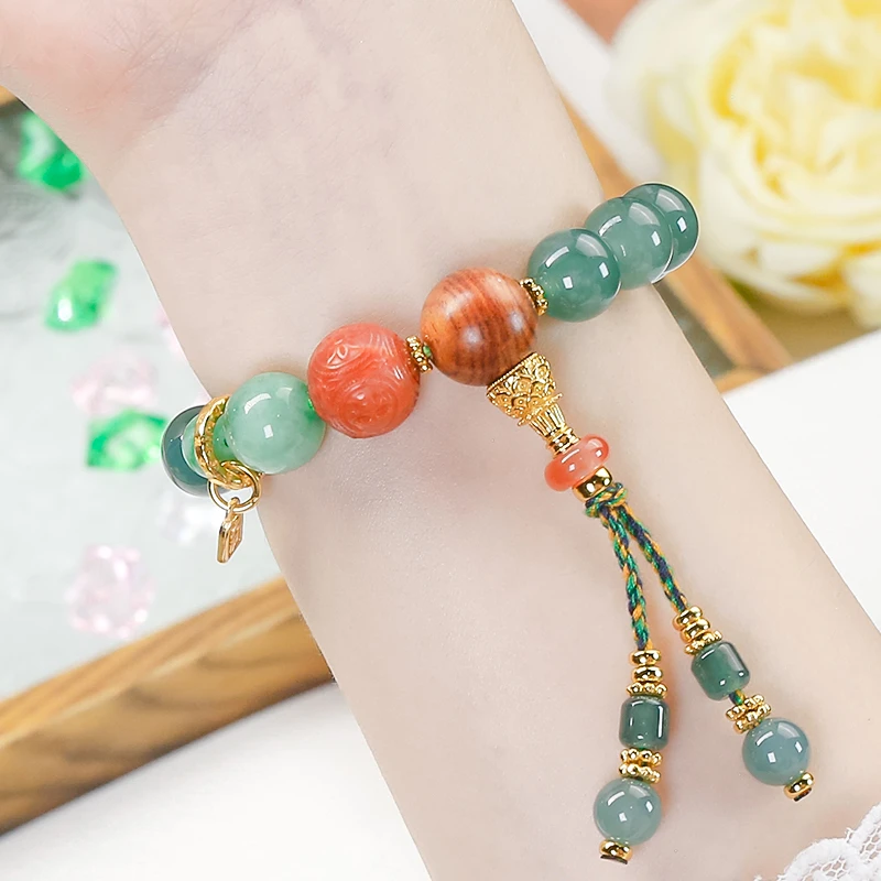 新中式国风天然蓝水翡翠三通手链