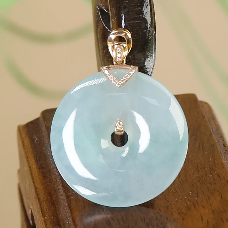 18K金 时尚百搭天然冰种翡翠A货平安扣吊坠