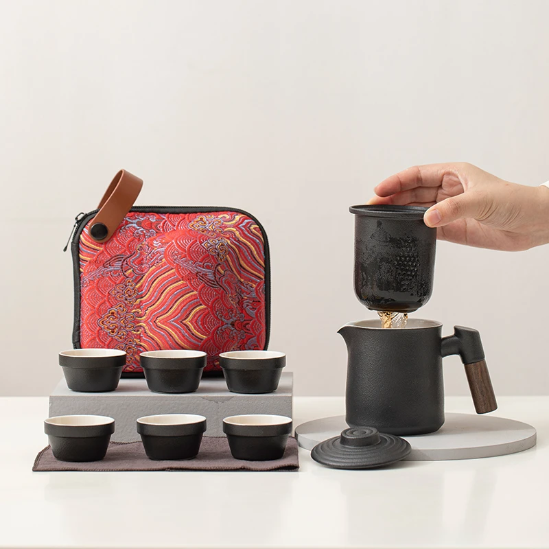 陶瓷旅行茶具套装一壶六杯快客杯家用功夫茶具便携式户外泡茶壶
