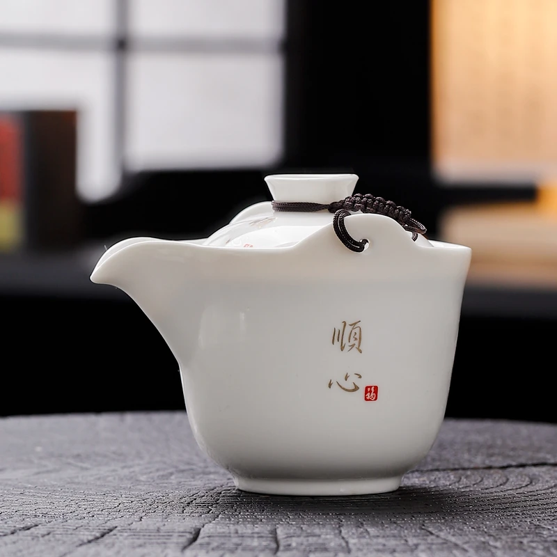 德化白瓷手抓壶单壶便携防烫盖碗茶杯陶瓷家用单个功夫旅行茶具