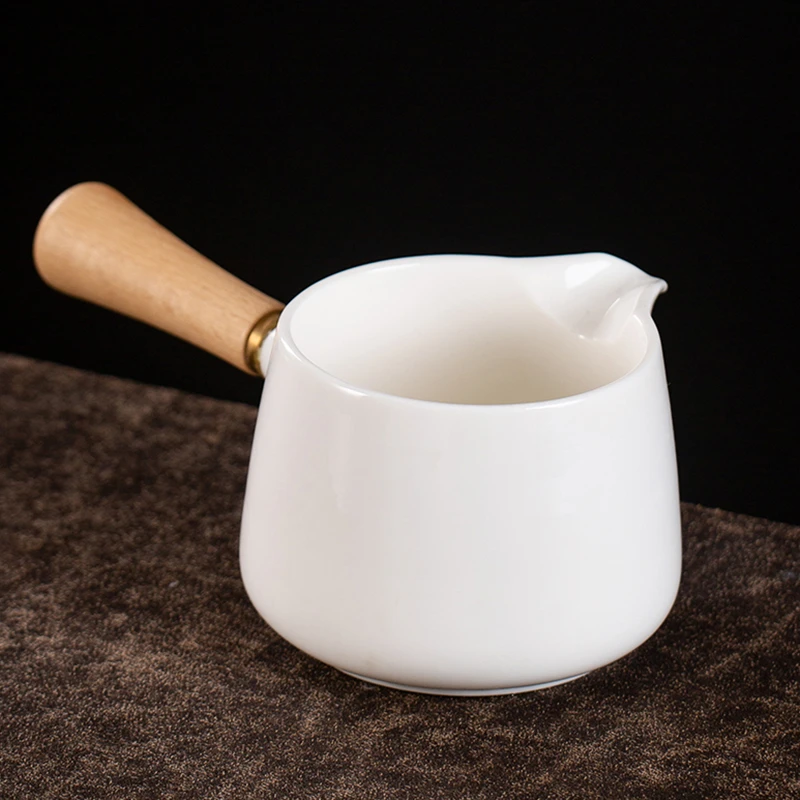 羊脂玉防烫木把公道杯侧把功夫茶具配件分茶器陶瓷一体过滤器茶海