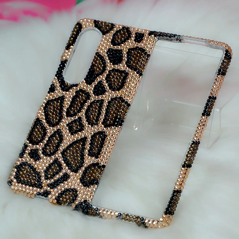 适用于三星zflip手机壳GalaxyZfold2 F7000折叠屏zflip34豹纹水钻