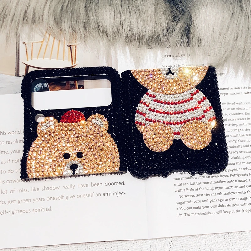 适用三星galaxyzflip34 手机壳水钻ZFlip3 4手机ZFold3卡通小熊