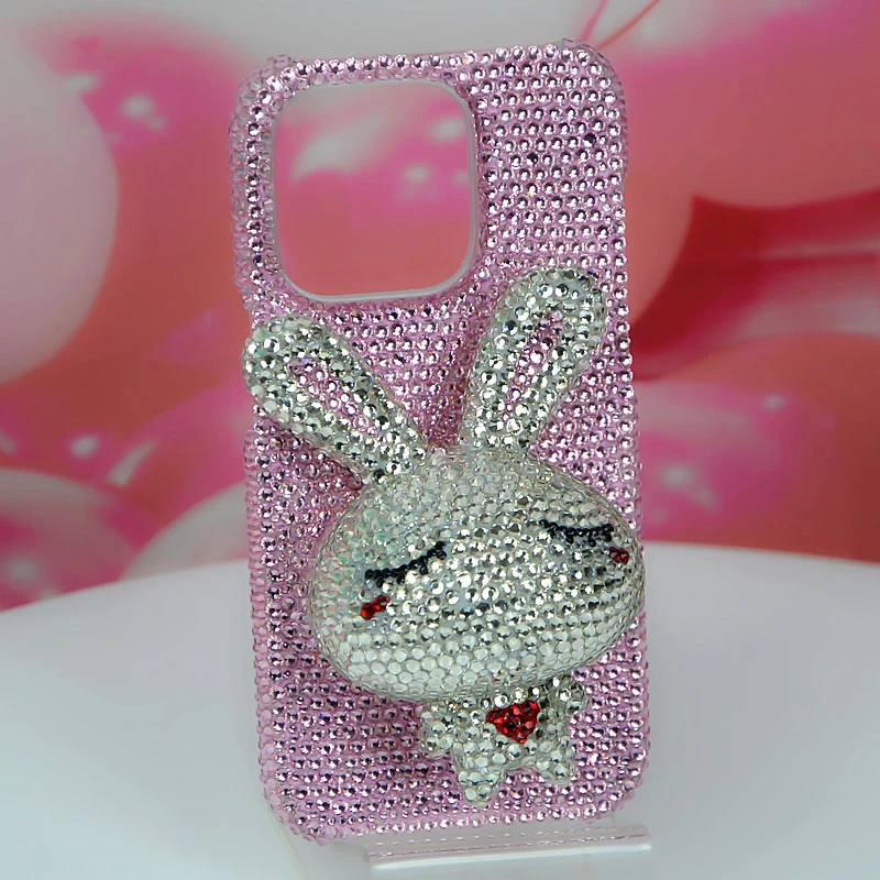 适用iphoneXs max苹果8plus 11 12 1314眯眼兔手机壳水钻XR全包