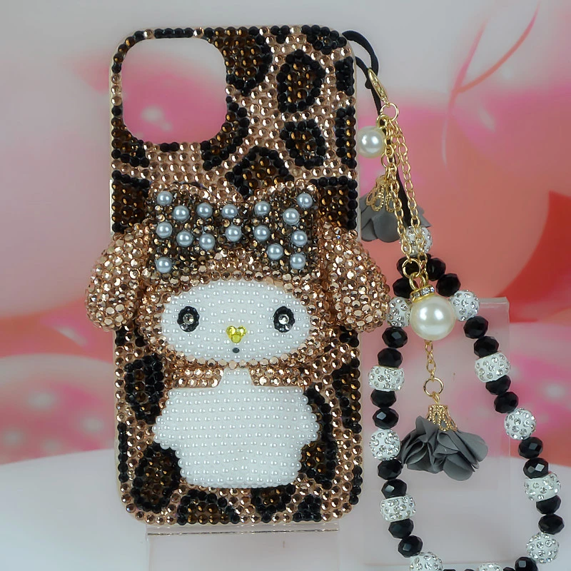 适用于苹果7plus 11121314Promax手机壳Xs Max水钻金色豹纹美乐蒂