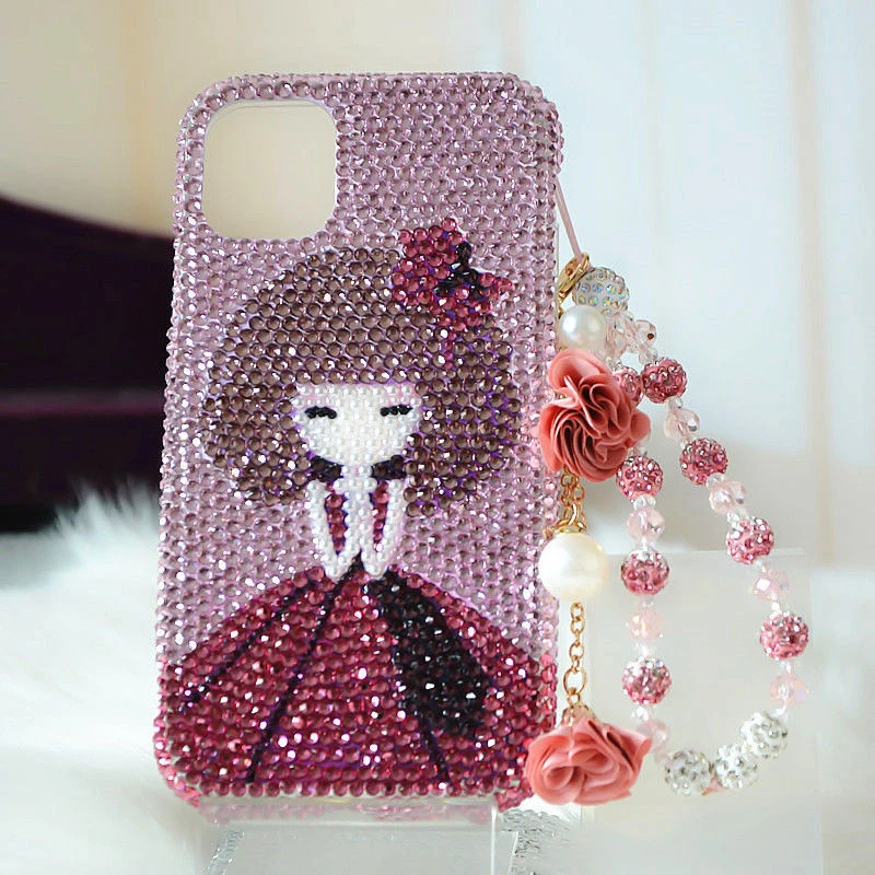 适用于iPhone11121314pro Max苹果8plus手工手机壳水钻卡通女孩XR