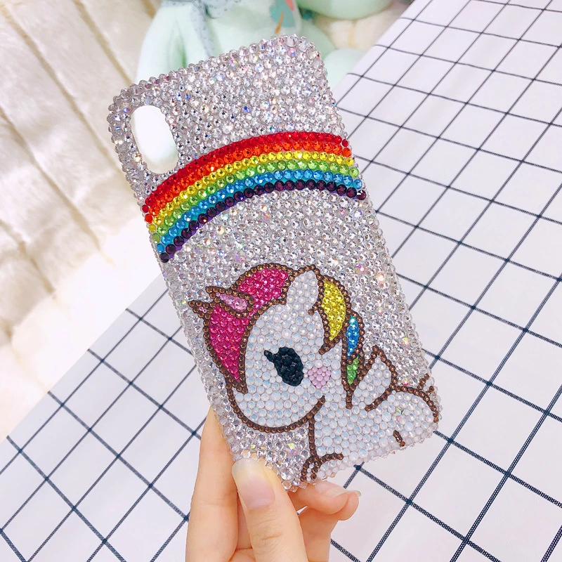 适用苹果XSMAX iPhone11 1314Promax12手机壳水钻彩虹小马宝莉