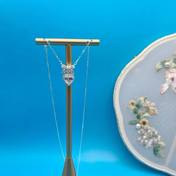 坠链均足银仿水晶 蝴蝶结仿水晶【足银990】气质时尚百搭款