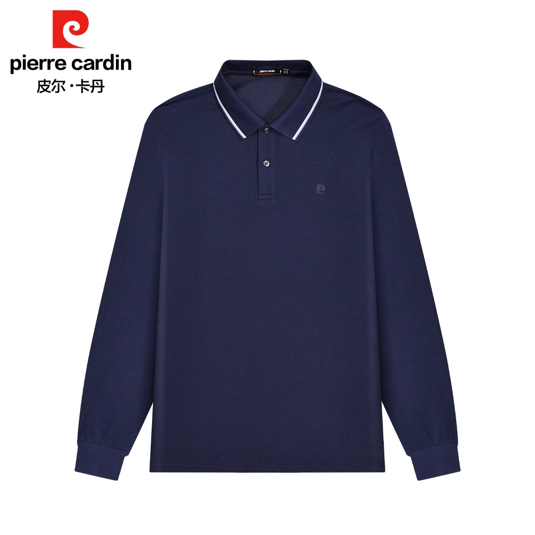 皮尔卡丹POLO衫商务秋季中青年翻领长袖T恤男卫衣上衣百搭打底823
