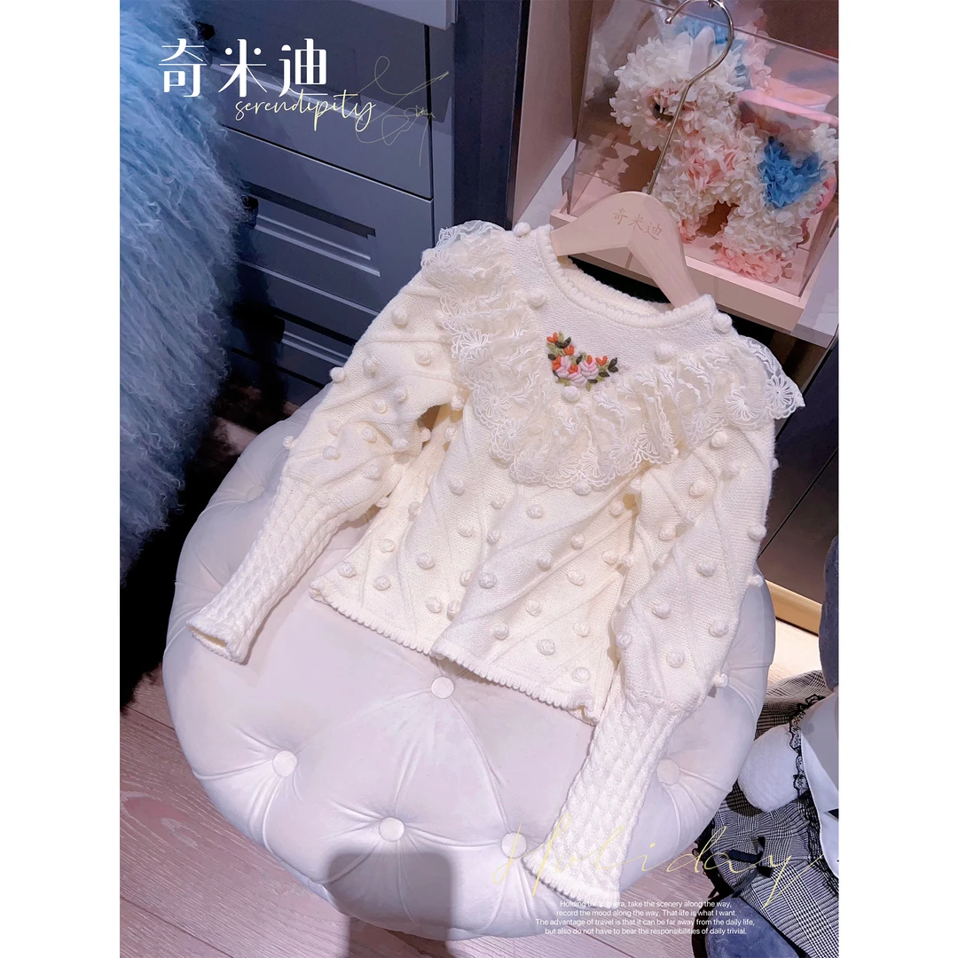 【莉莉安】奇米迪女童蕾丝针织衫春季新款公主洋气毛衣16210