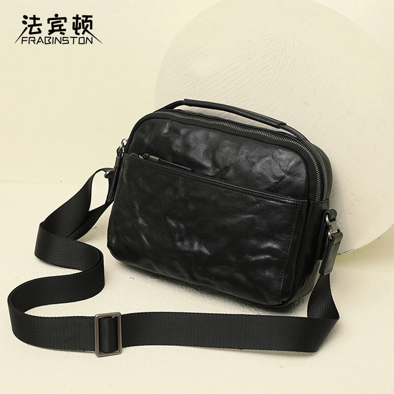 男士时尚休闲百搭潮流简约单肩包斜挎包真皮复古多功能男包通勤包