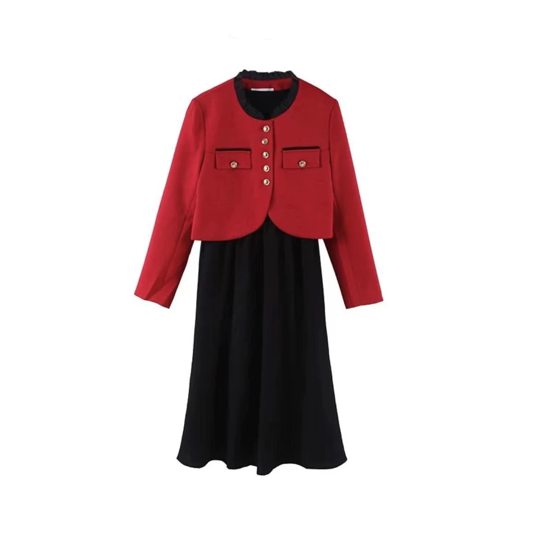 【婷婷专属】 D3338069B 时尚连衣裙+外套套装女