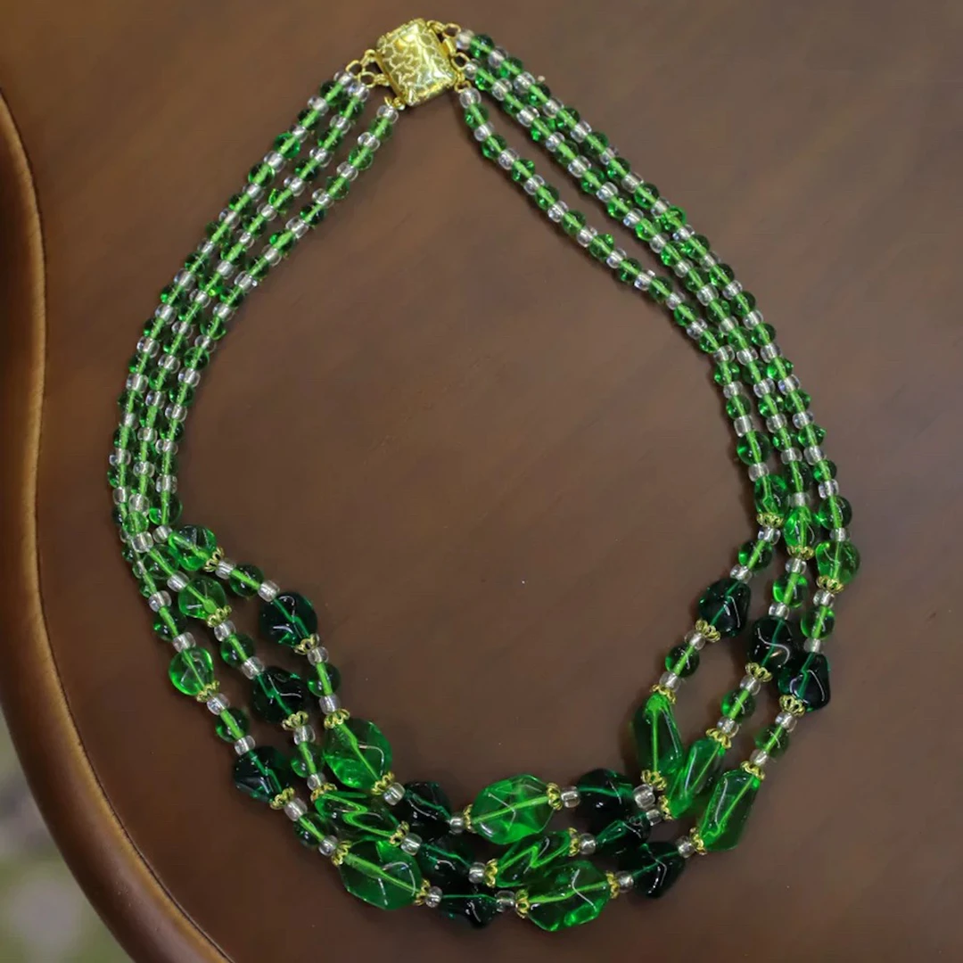 铜合金琉璃项链 意大利手工老烧琉璃 绿光森林 项链