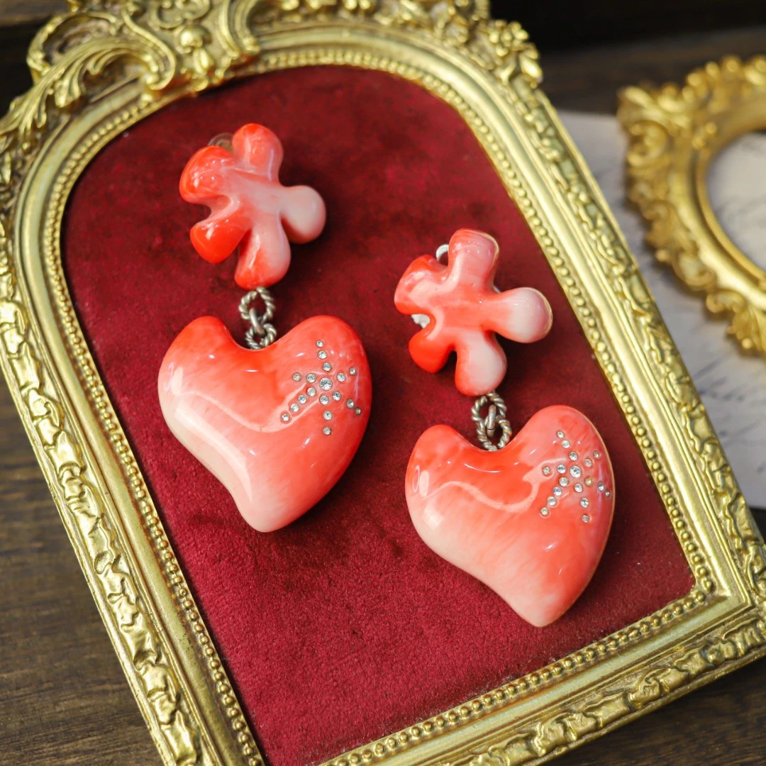 铜合金耳饰 法产 拉跨 跳动的心 耳夹时尚复古中古耳夹