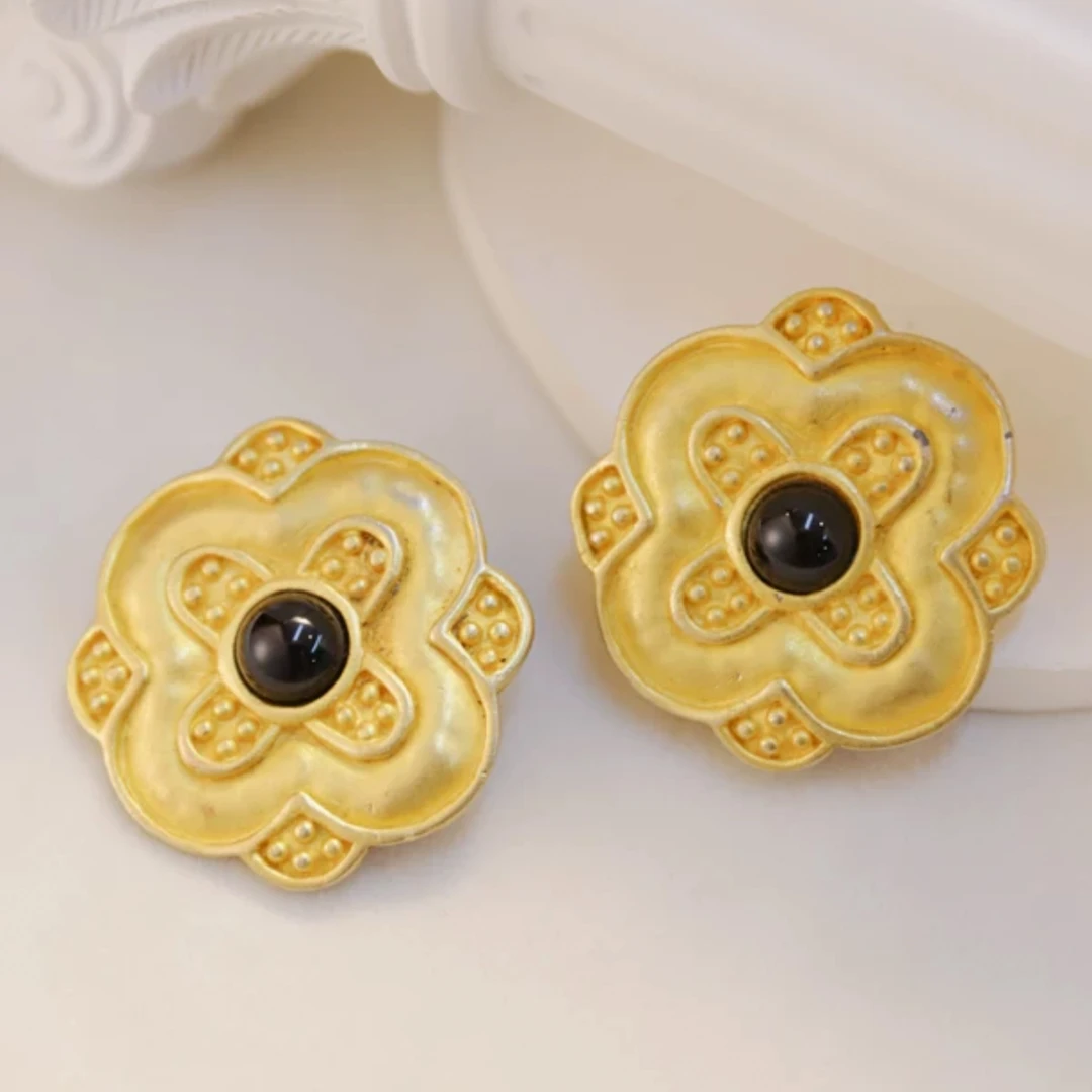 铜合金耳饰 黑金经典复古耳夹  百搭高级