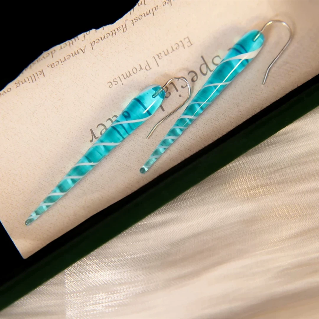 非金属玻璃耳饰 意大利手工琉璃 清透冰蓝琉璃耳勾