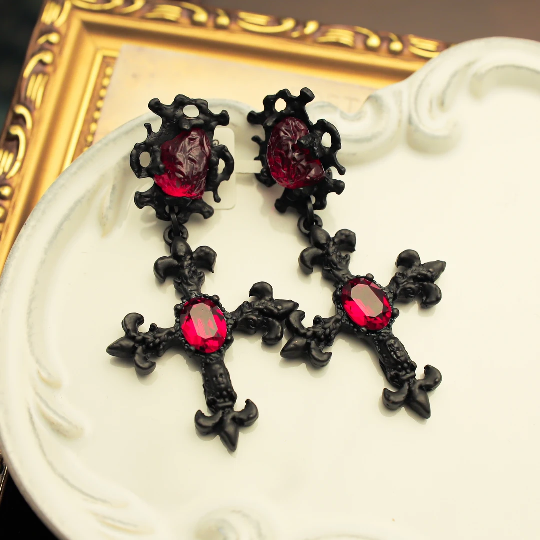 合金项链 法产 熔岩黑红色琉璃 耳夹