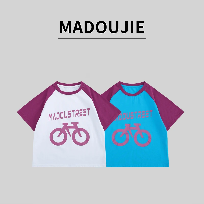 麻豆街【自行车T桖】2024夏季童装新款姐弟户外运动潮流宽松T恤M167