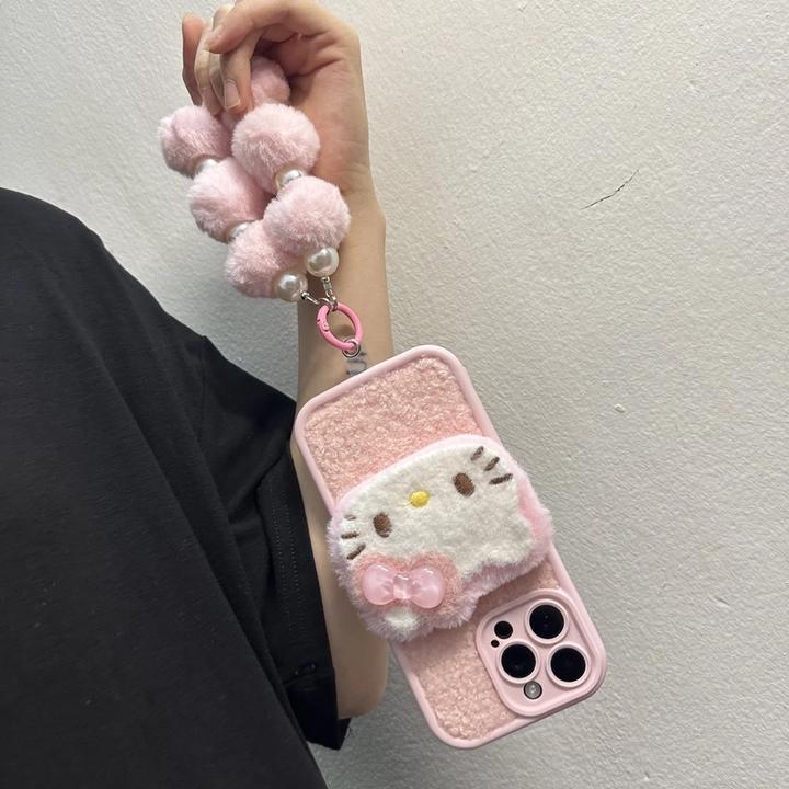粉色挂绳毛绒立体KT猫适用于苹果16promax手机壳15防摔保护套14女