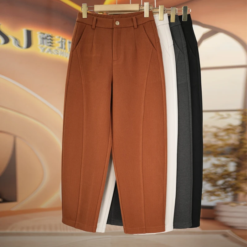 冬季加厚保暖镰刀裤女弯刀裤宽松休闲百搭休闲裤毛呢裤子