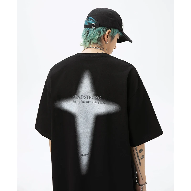 【涛爷专属】美式高街T恤男女夏季情侣宽松纯棉潮牌印花体恤L1909