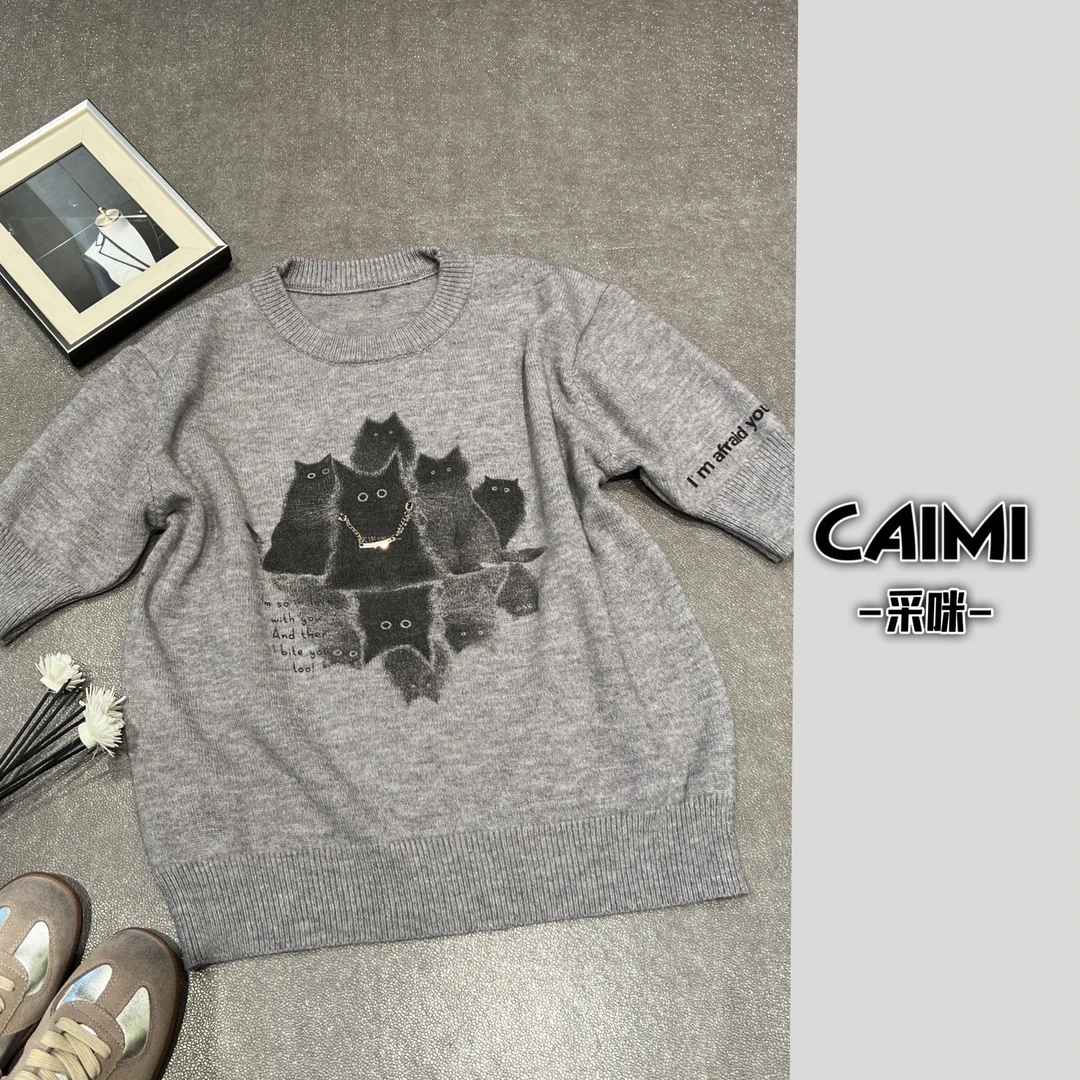 微胖钟姐【】小众设计感时尚百搭针织半袖秋冬休闲上衣10195