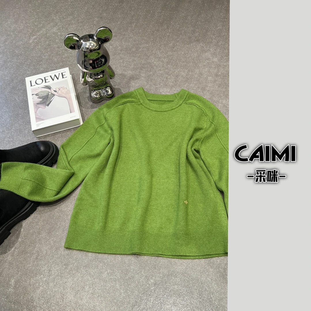 微胖钟姐【】秋冬圆领正肩长袖针织衫纯色百搭显瘦毛衣10176