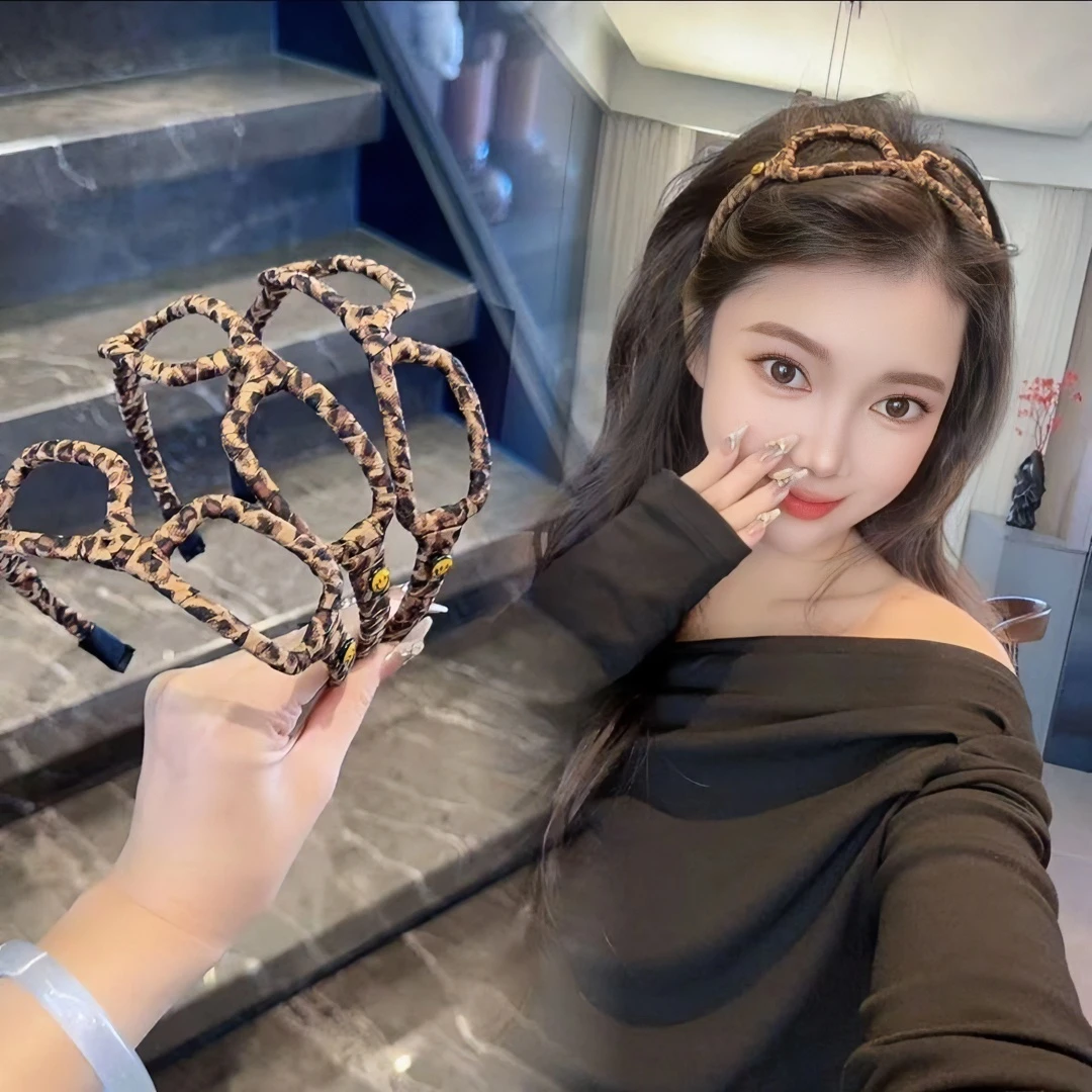韩国东大门眼镜发箍韩国侧边豹纹发箍刘海BB发卡头饰绕布时尚百搭