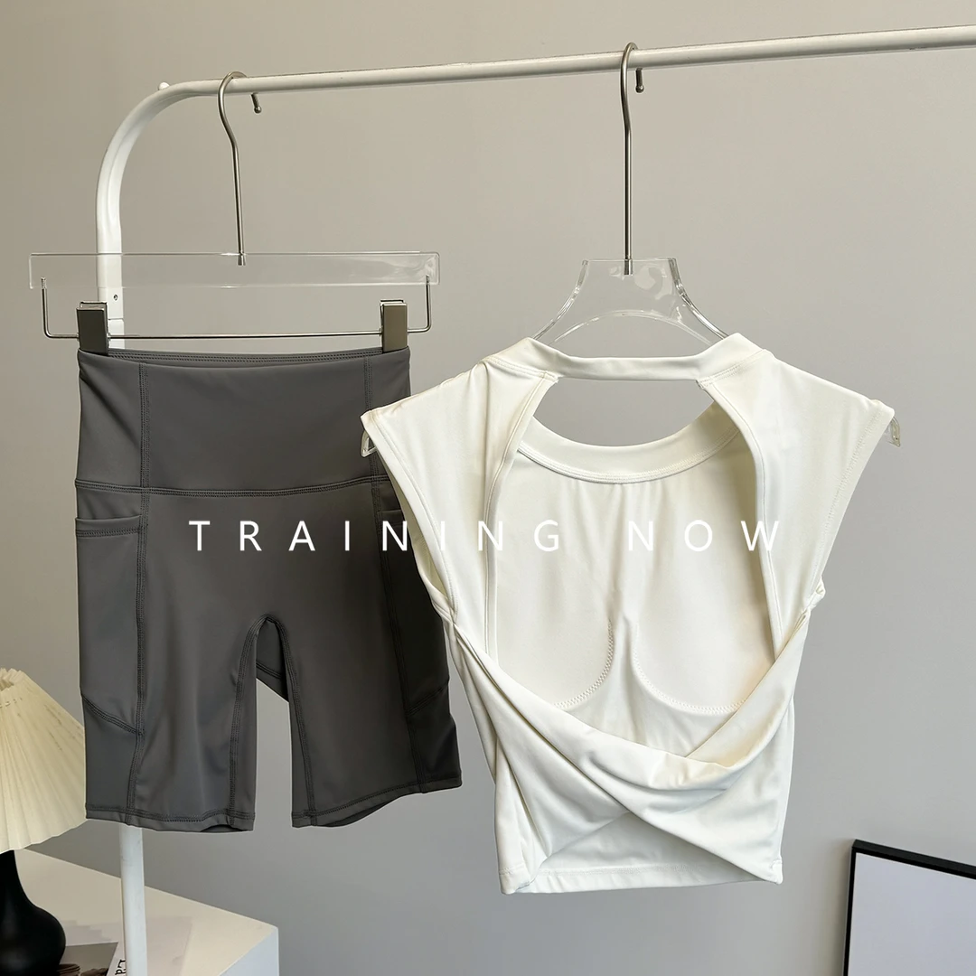 运动套装女夏季一体式胸垫瑜伽无袖背心高级感跑步锻炼健身速干服