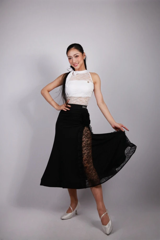 Fairy舞服新款蕾丝拼接半裙摩登舞国标交谊舞长裙半身裙#104
