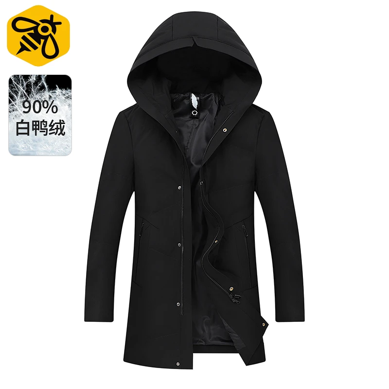 【蜂窝】中长款男士连帽保暖冬季羽绒服V3F76000