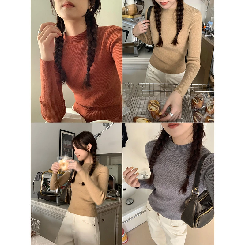 【爆版升级 2024新色】半高领毛针织衫女春内搭打底长袖上衣修身