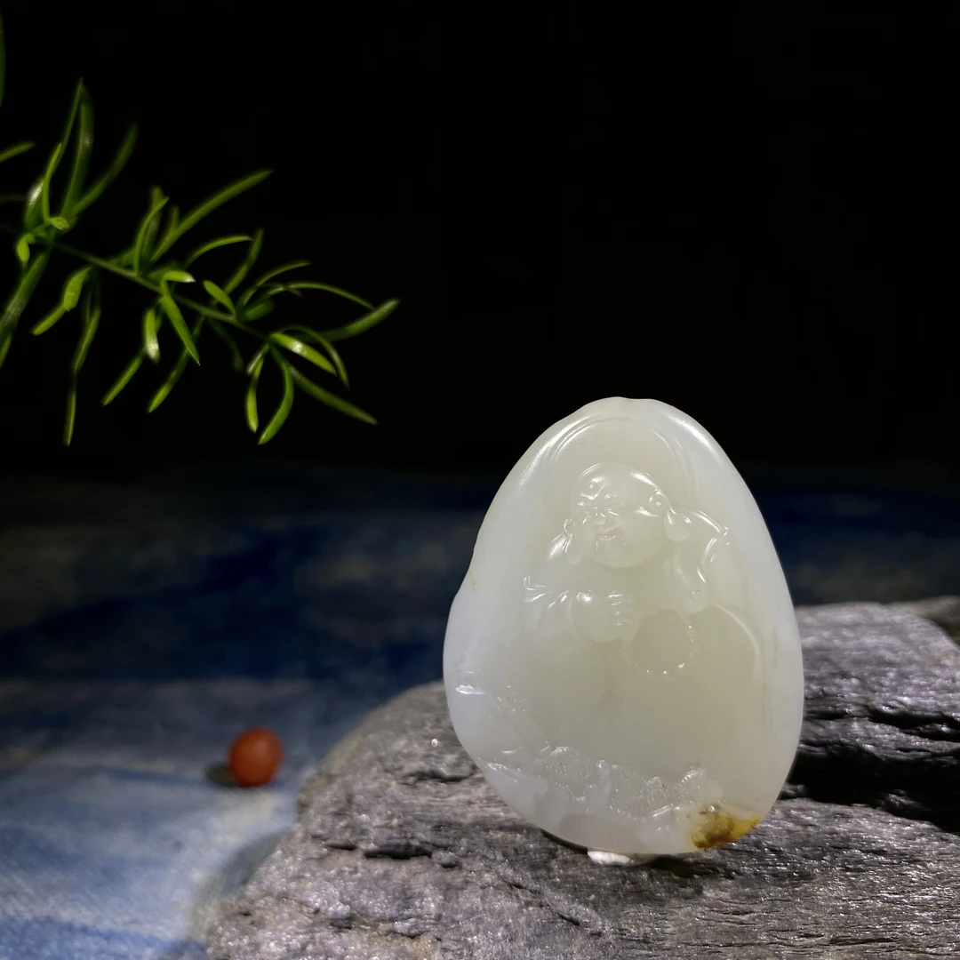 和田玉佛公挂坠光白高白吊坠