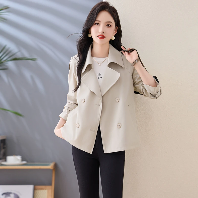 新品短款女式风衣2024秋季高智淡人小个子双排扣英伦时尚气质外套