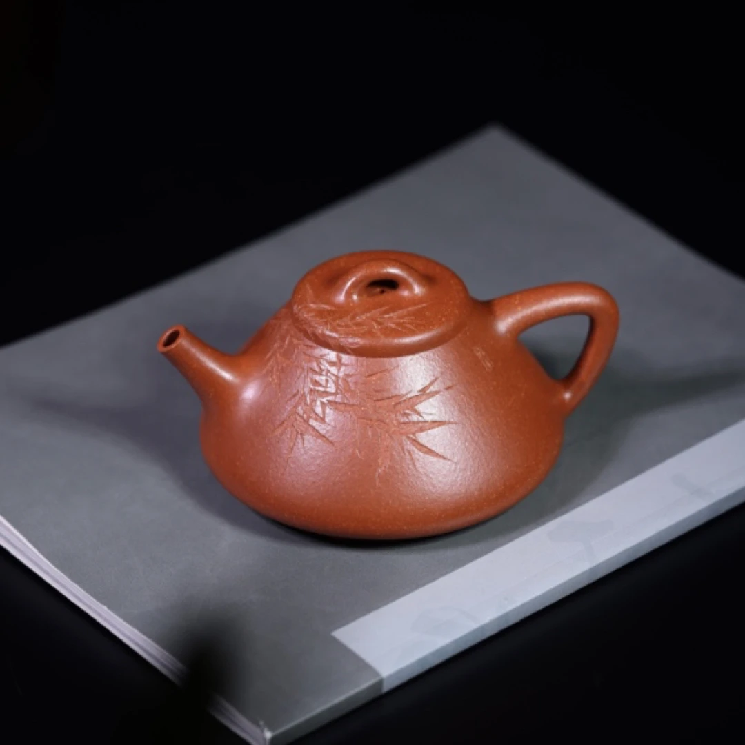 韩聪石瓢降坡泥 黄松刻绘兰竹双清