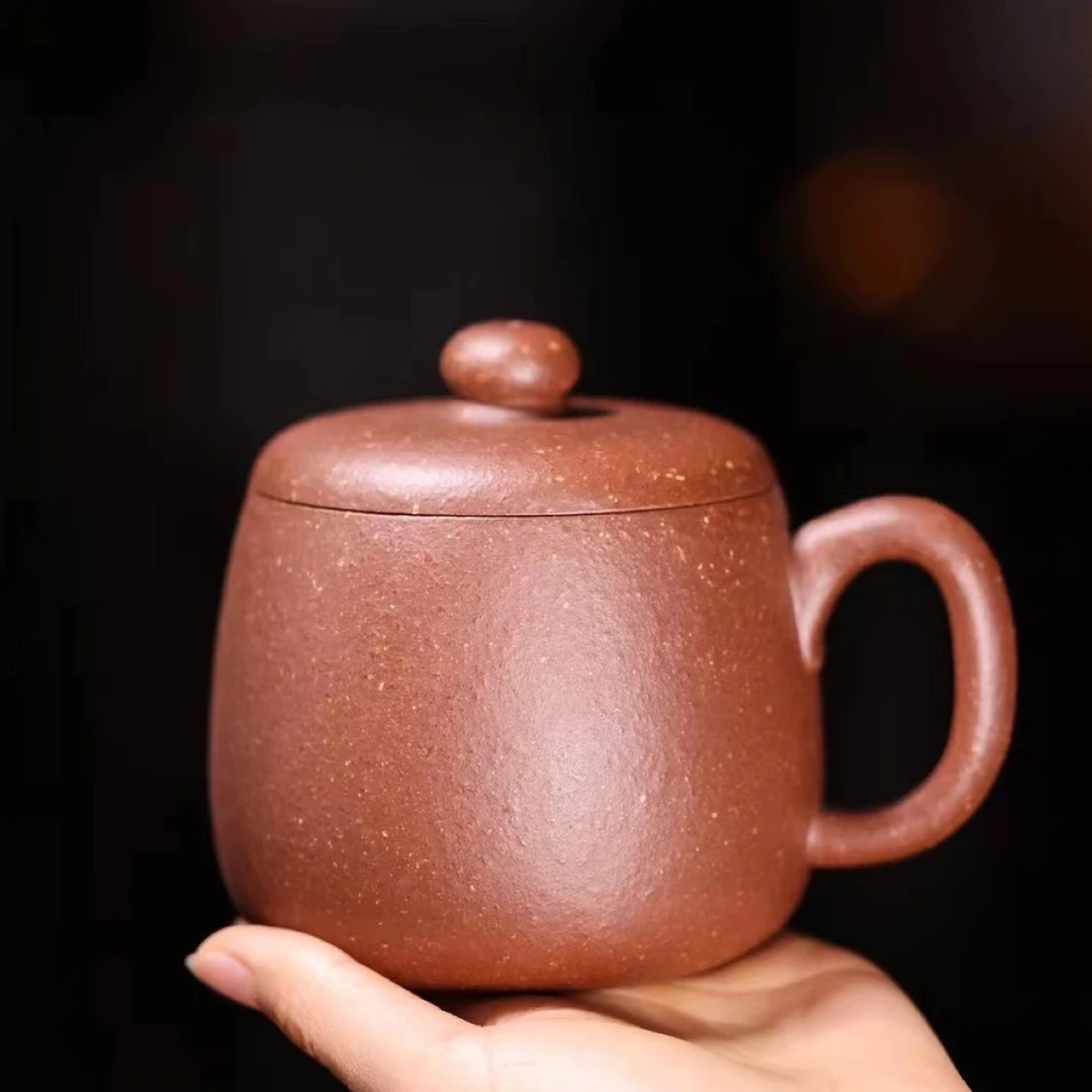 精品手工磨料小红泥盖杯 容量400cc