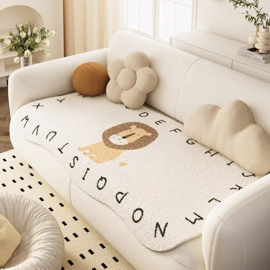 冬季毛绒皮沙发垫子加厚防滑盖布卡通坐垫异形盖巾专用套罩地垫