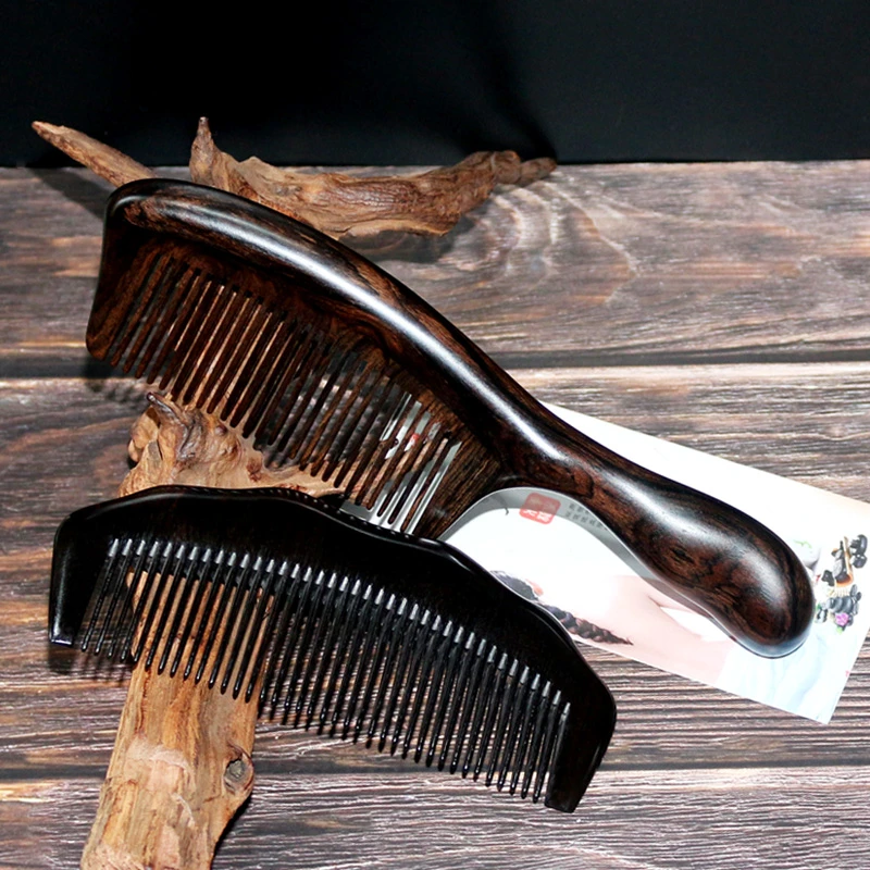 紫光檀木梳子长柄密齿梳梳宽齿梳黑檀木梳子小包包梳红木顺发梳