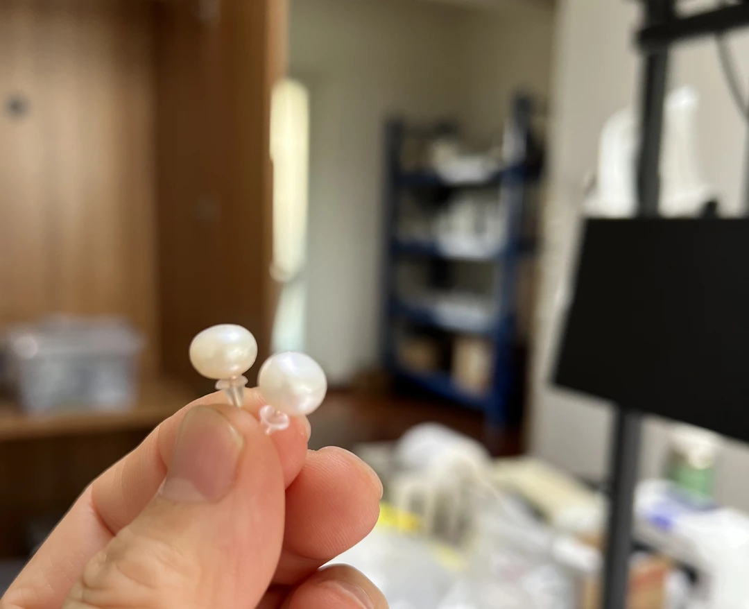 珍珠耳钉8毫米银针