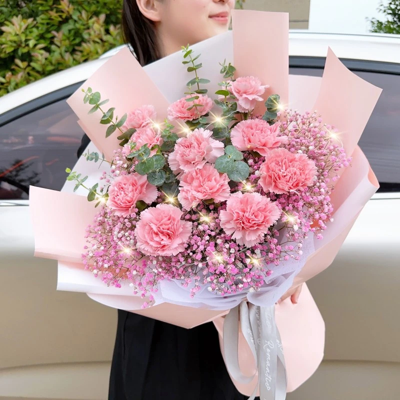 爱的祝福『11朵粉色康乃馨花束』送妈妈姑姑长辈生日节日祝福鲜花同城