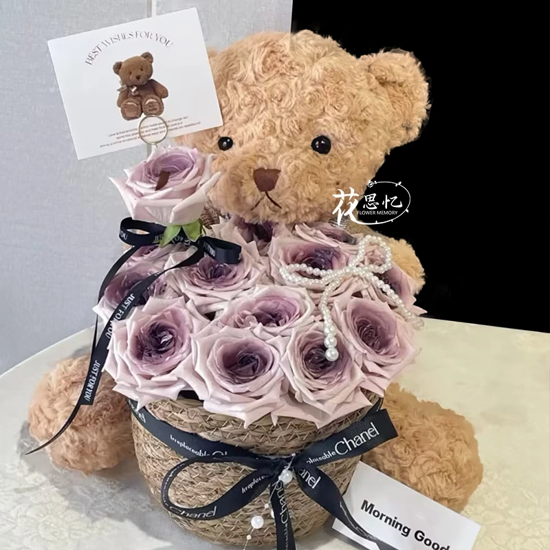 好想抱抱你『玫瑰泰迪熊抱抱筐系列』生日花鲜花生日仪式感送朋友闺蜜送恋人·小时达鲜花订购同城配送