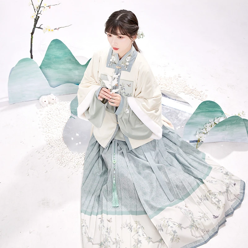 新品 池夏【古画·梨花雪】明制加绒补服短衫百迭裙改良汉服秋冬