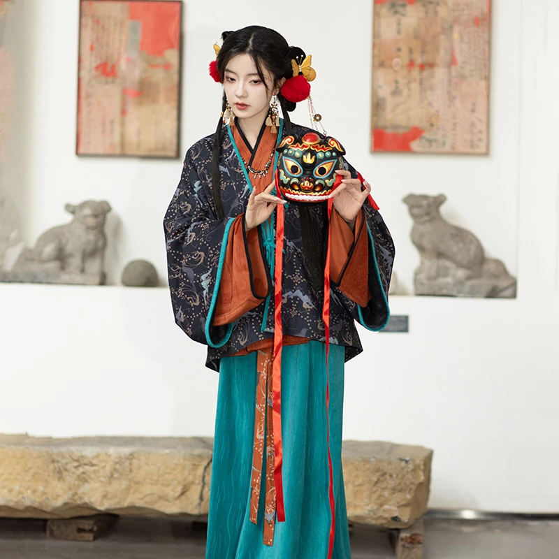 池夏【中国符号:游仙诗】晋制褶衣上襦破裙原创改良汉服女 秋冬